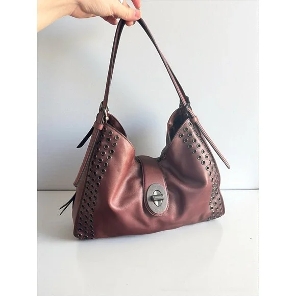 Coach Madison Grommet Studded Carlyle 32401 Brick Red Leather Handbag Hobo Bag - Picture 5 of 8